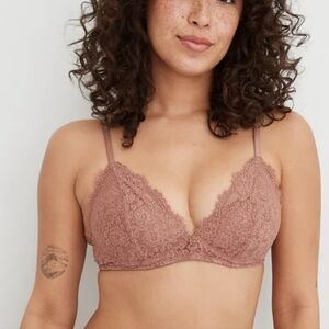 Aerie Lace Push Up Bra 34C Brown Feminine Wire Free Convertible Straps
